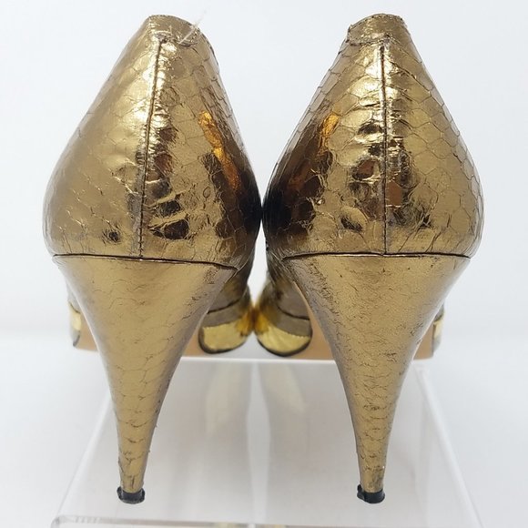 Fredrico shoe MEGAN gold genuine snakeskin VTG 9‎ - Picture 3 of 9